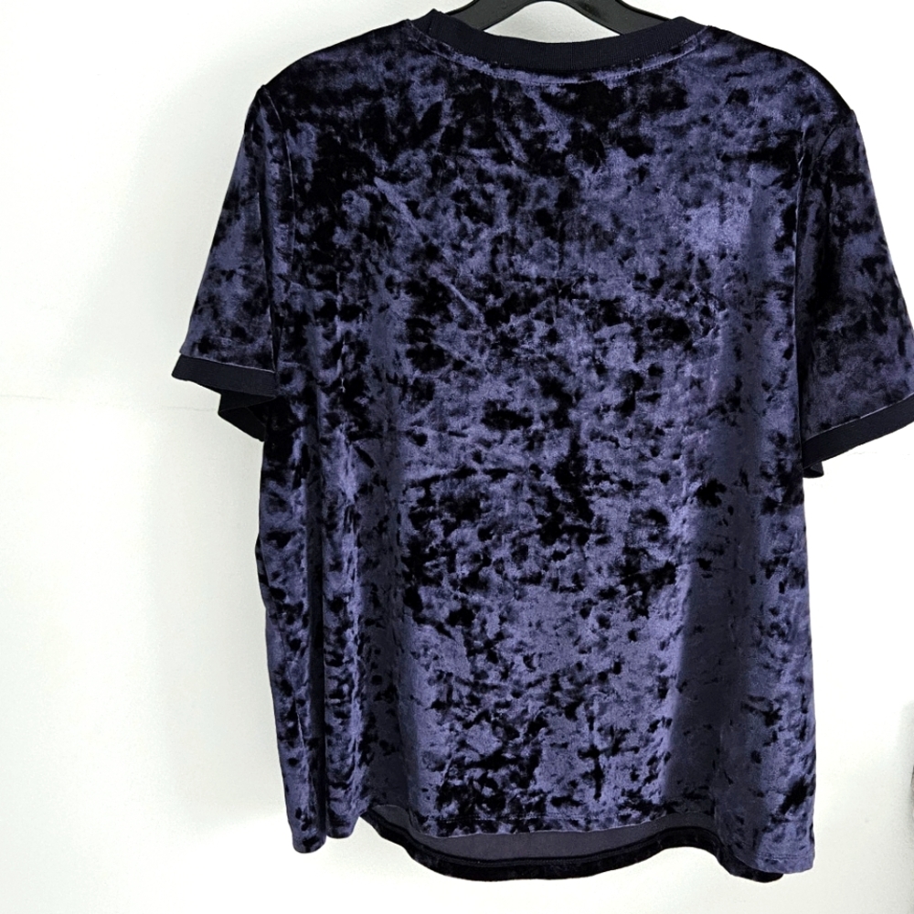 A New Day Navy Blue Crushed Velvet top Short Sleeve - Picture 5 of 6